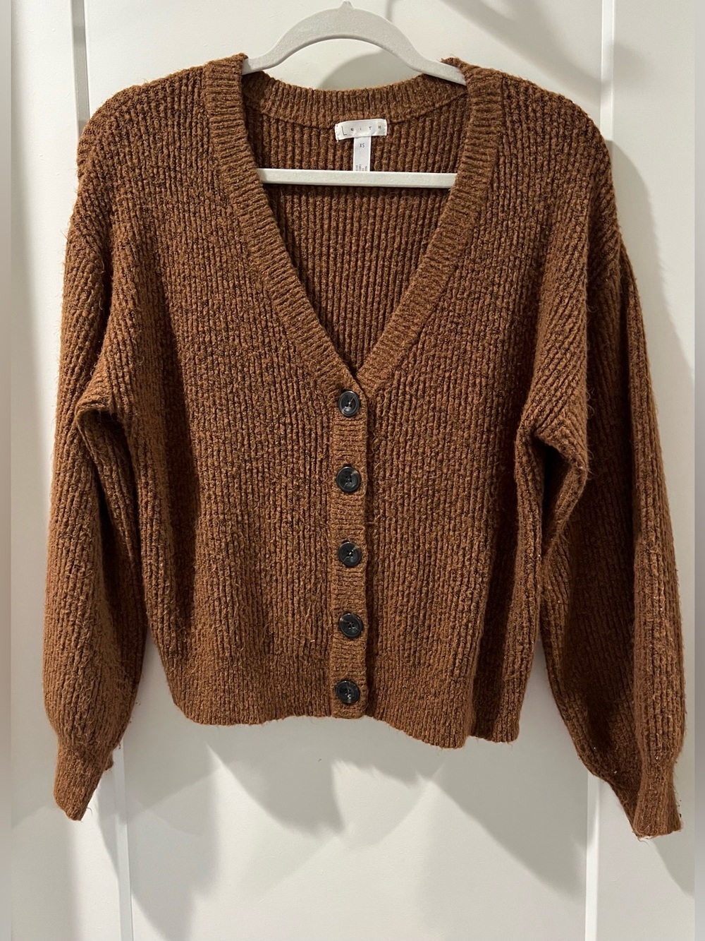 Leith Cozy Ribbed Button-Front Cardigan Sweater